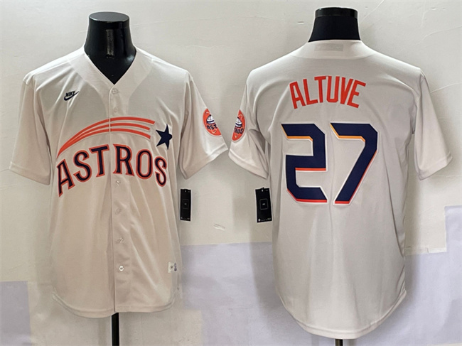Men's Houston Astros 27 Jose Altuve Cream Throwback Cooperstown Collection Limited Stitched Baseball Jersey