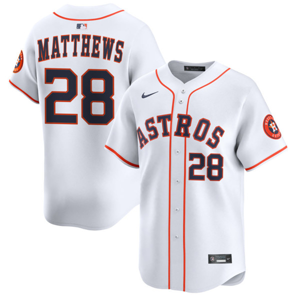 Men's Houston Astros 28 Brice Matthews White 2025 Home Limited Stitched Baseball Jersey