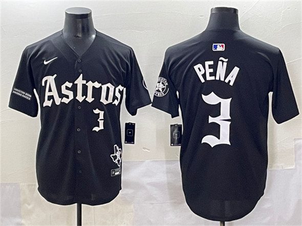 Men's Houston Astros 3 Jeremy Pena Black Gothic 'Houston Born Barrio Raised' Limited Stitched Baseball Jersey
