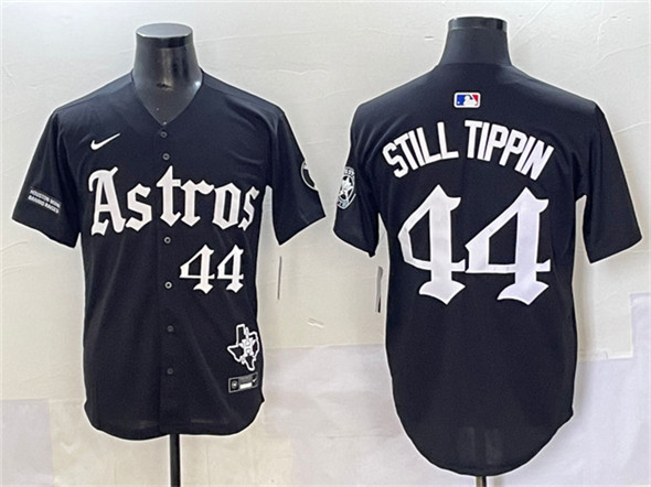 Men's Houston Astros 44 Still Tippin Black Gothic 'Houston Born Barrio Raised' Limited Stitched Baseball Jersey