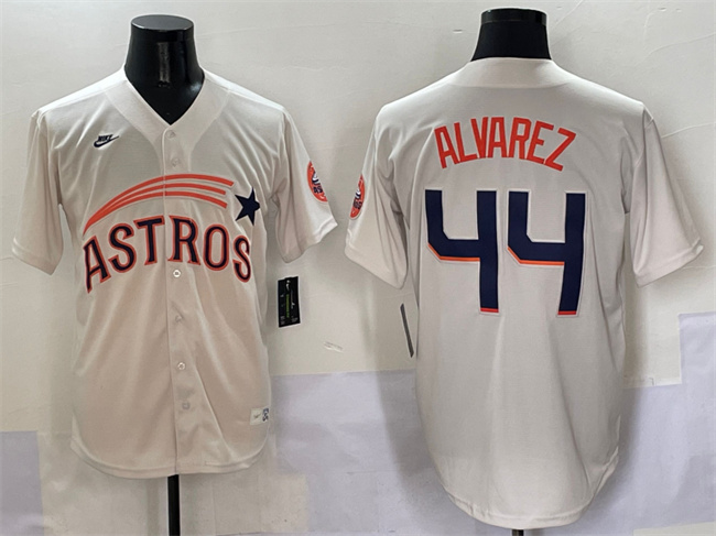 Men's Houston Astros 44 Yordan Alvarez Cream Throwback Cooperstown Collection Limited Stitched Baseball Jersey