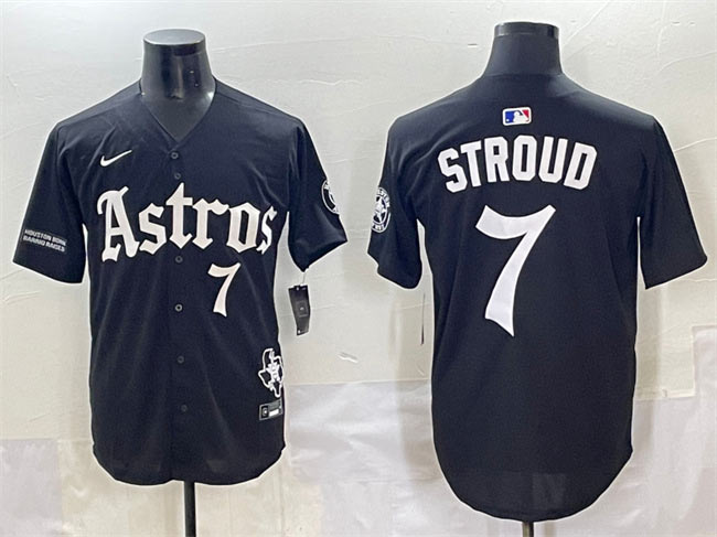 Men's Houston Astros 7 C.J. Stroud Black Gothic 'Houston Born Barrio Raised' Limited Stitched Baseball Jersey