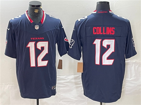 Men's Houston Texans 12 Nico Collins Navy F.U.S.E. Vapor Limited Football Stitched Jersey