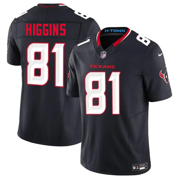 Men's Houston Texans 81 Jayden Higgins Navy 2025 Draft Vapor F.U.S.E. Limited Football Stitched Jersey