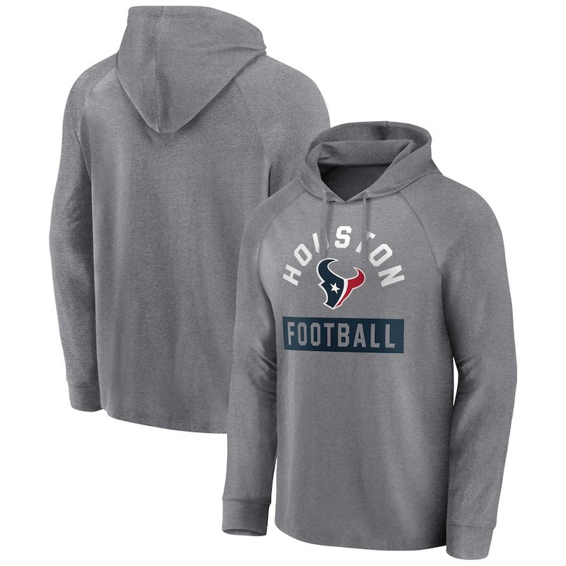 Men's Houston Texans Fanatics Branded Heathered Gray No Time Off Raglan Pullover Hoodie