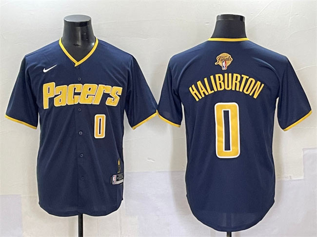 Men's Indiana Pacers 0 Tyrese Haliburton Navy 2025 Finals Vapor Stitched Baseball Jersey