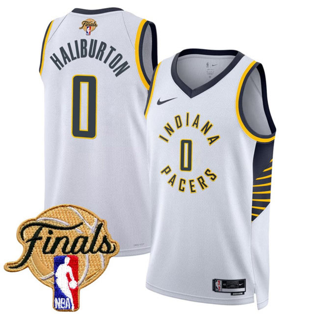 Men's Indiana Pacers 0 Tyrese Haliburton White 2025 Finals Association Edition Stitched Basketball Jersey