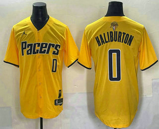 Men's Indiana Pacers 0 Tyrese Haliburton Yellow 2025 Finals Vapor Stitched Baseball Jersey