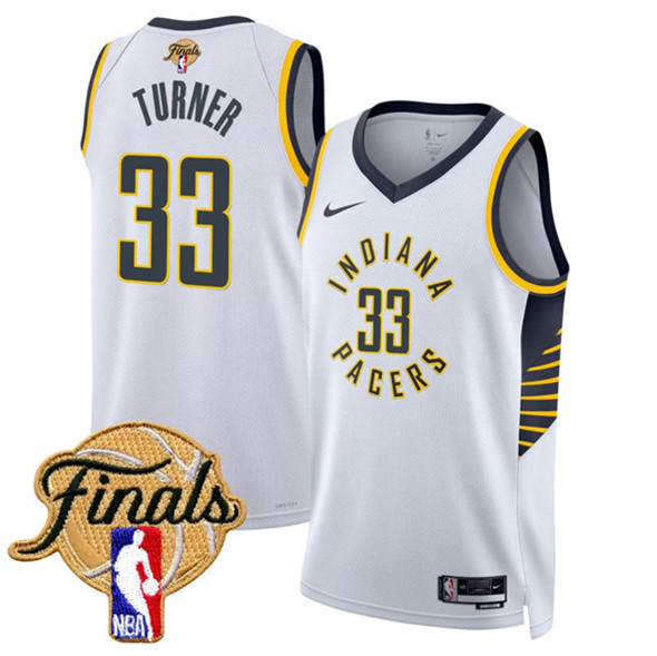 Men's Indiana Pacers 33 Myles Turner White 2025 Finals Association Edition Stitched Basketball Jersey
