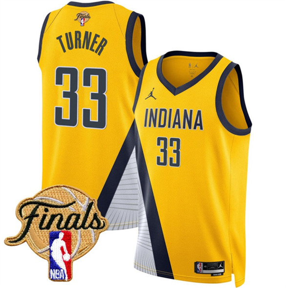 Men's Indiana Pacers 33 Myles Turner Yellow 2025 Finals Statement Edition Stitched Basketball Jersey