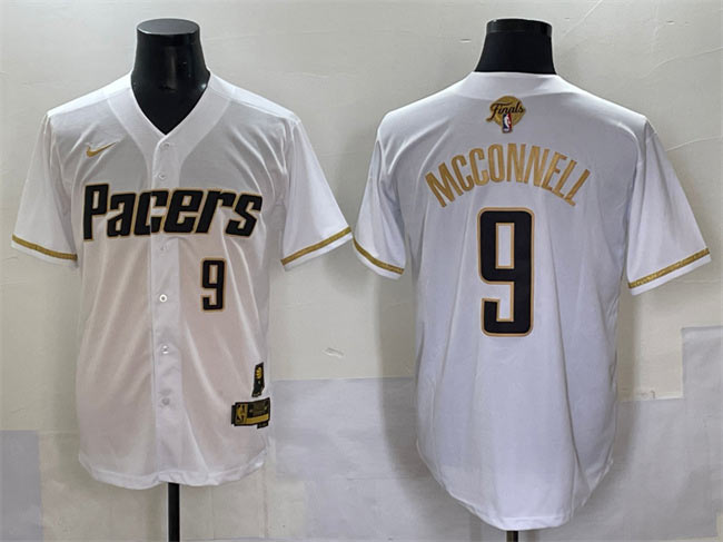 Men's Indiana Pacers 9 T.J. McConnell White Gold 2025 Finals Vapor Stitched Baseball Jersey