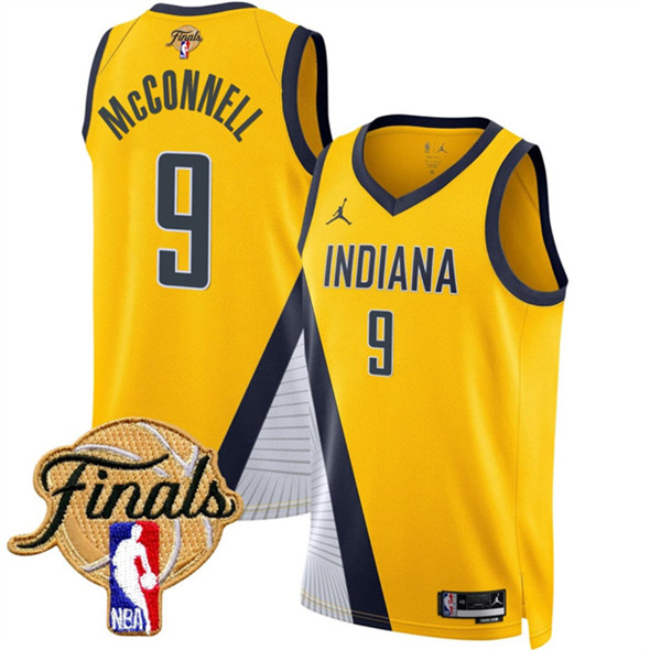 Men's Indiana Pacers 9 T.J. McConnell Yellow 2025 Finals Statement Edition Stitched Basketball Jersey