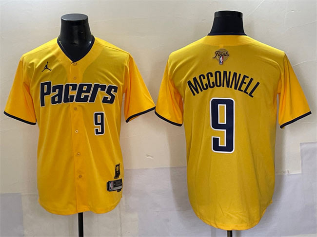 Men's Indiana Pacers 9 T.J. McConnell Yellow 2025 Finals Vapor Stitched Baseball Jersey