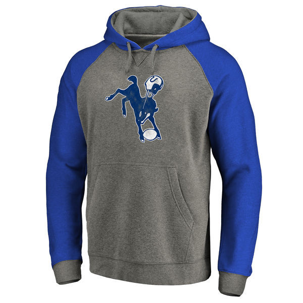 Men's Indianapolis Colts NFL Pro Line by Fanatics Branded Gray Royal Throwback Logo Big Tall Tri Blend Raglan Pullover Hoodie