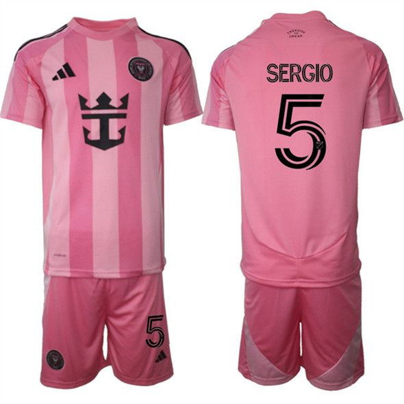 Men's Inter Miami CF 5 Sergio 25 26 Pink Home Soccer Jersey Suit