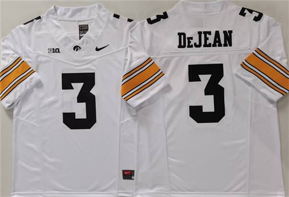 Men's Iowa Hawkeyes 3 Cooper DeJean White F.U.S.E. Stitched Jersey