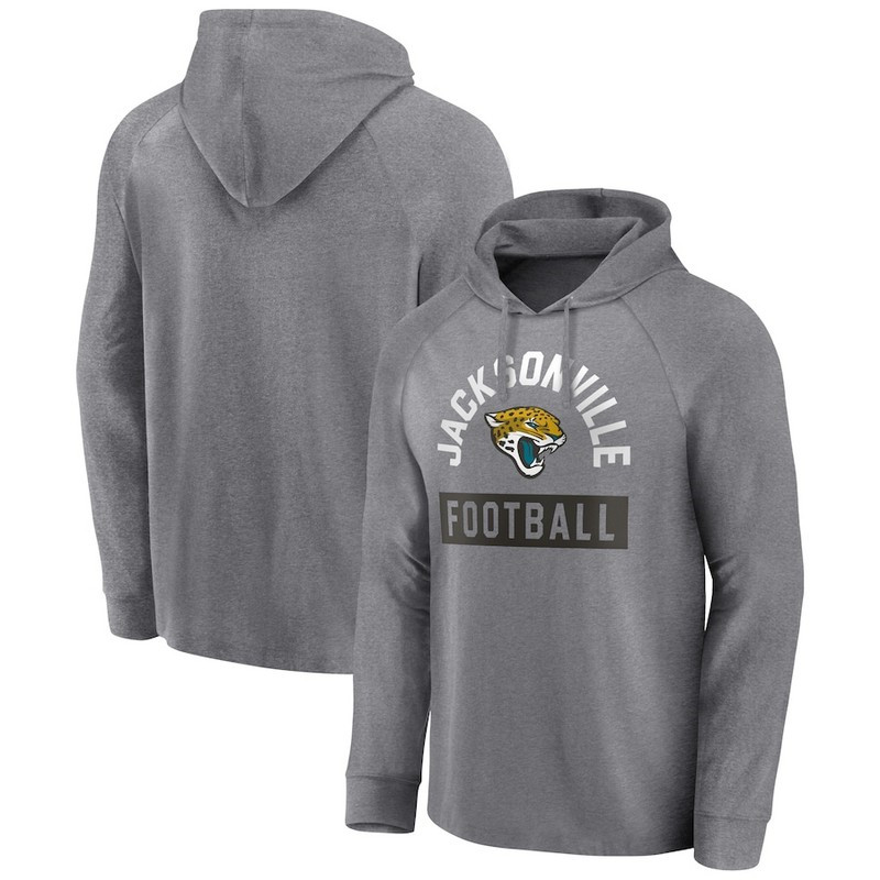 Men's Jacksonville Jaguars Fanatics Branded Heathered Gray No Time Off Raglan Pullover Hoodie