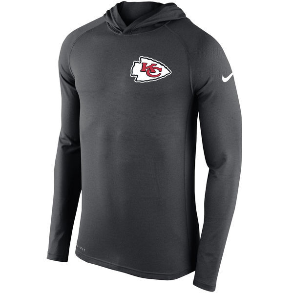 Men's Kansas City Chiefs  Charcoal Stadium Touch Hooded Performance Long Sleeve T Shirt