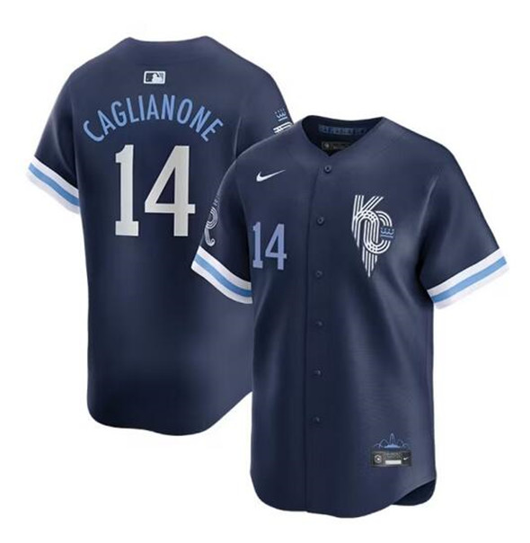 Men's Kansas City Royals 14 Jac Caglianone Navy City Connect Limited Stitched Baseball Jersey