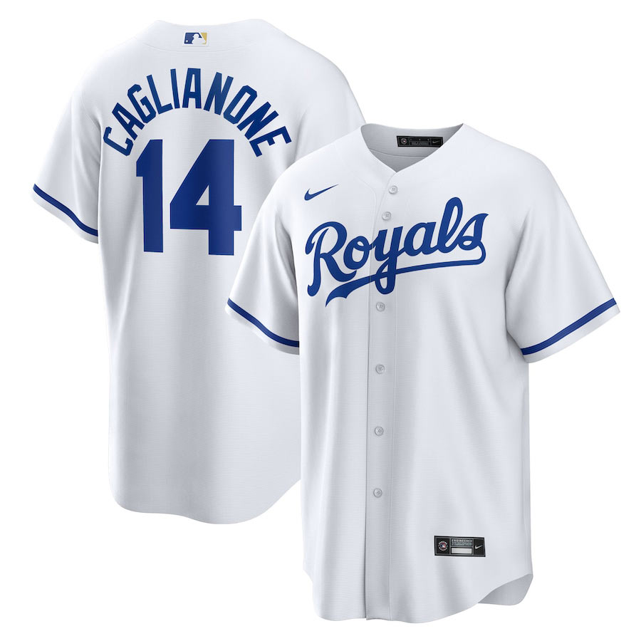 Men's Kansas City Royals 14 Jac Caglianone Nike White Home Replica Jerse