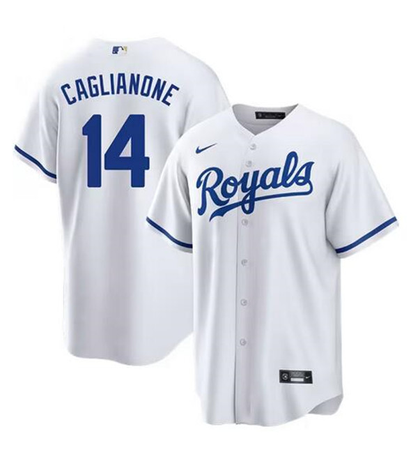 Men's Kansas City Royals 14 Jac Caglianone White Cool Base Stitched Baseball Jersey