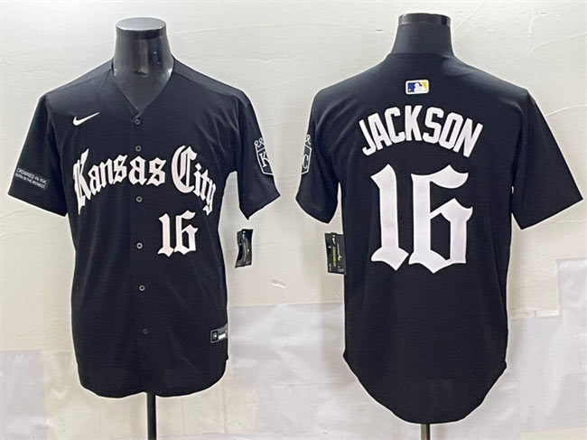 Men's Kansas City Royals 16 Bo Jackson Black 'Gothic Crown Edition' Vapor Premier Limited Stitched Baseball Jersey