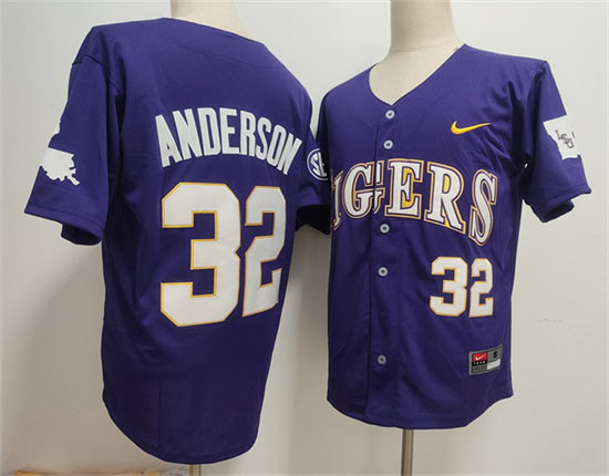 Men's LSU Tigers 32 Kade Anderson Purple 2025 Stitched Baseball Jersey