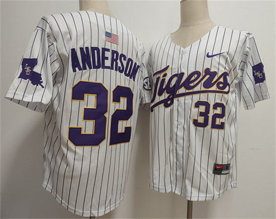Men's LSU Tigers 32 Kade Anderson White 2025 Stitched Baseball Jersey