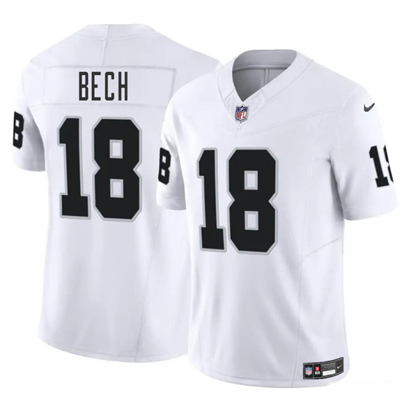 Men's Las Vegas Raiders 18 Jack Bech White 2025 Draft F.U.S.E. Vapor Untouchable Football Stitched Jersey
