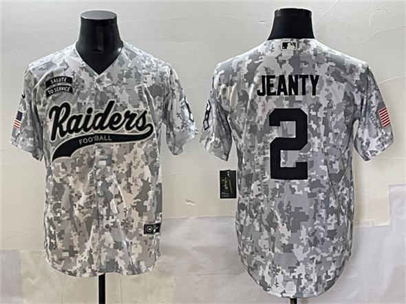 Men's Las Vegas Raiders 2 Ashton Jeanty 2024 Arctic Camo Salute to Service Stitched Baseball Jersey