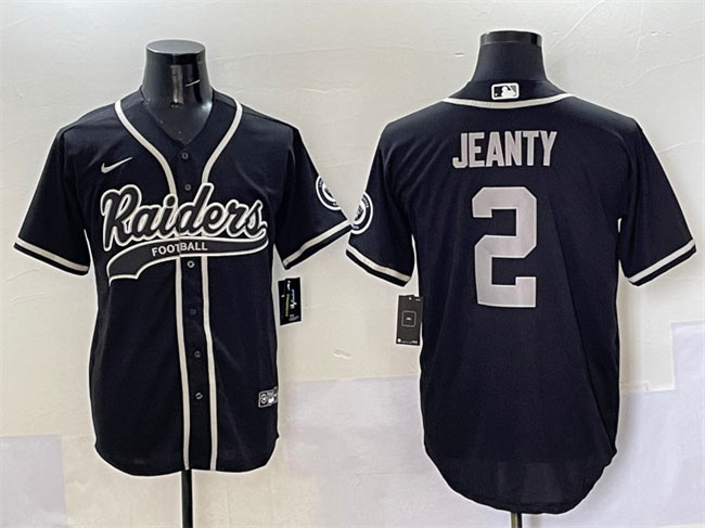 Men's Las Vegas Raiders 2 Ashton Jeanty Black Cool Base Stitched Baseball Jersey