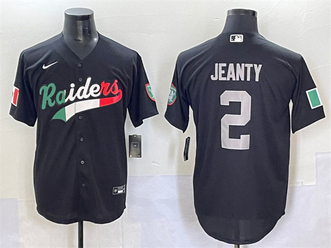 Men's Las Vegas Raiders 2 Ashton Jeanty Black Mexico Cool Base Stitched Baseball Jersey
