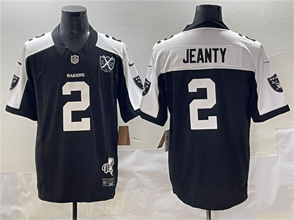 Men's Las Vegas Raiders 2 Ashton Jeanty Black White 2025 Draft F.U.S.E. With Nevada Silver Stat Patch And 65th Anniversary Patch Football Stitched Jersey