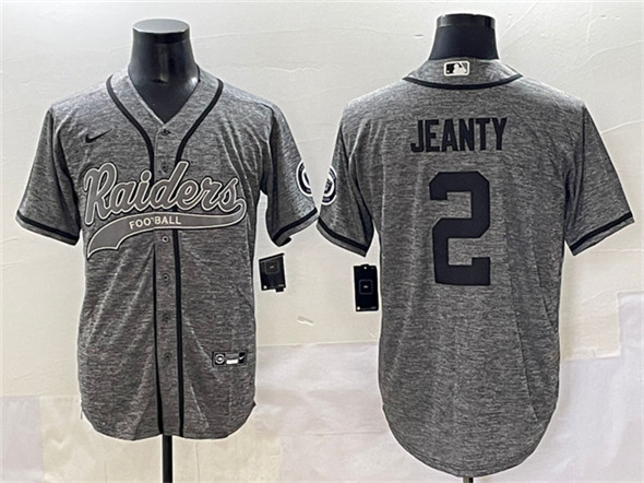 Men's Las Vegas Raiders 2 Ashton Jeanty Grey Cool Base Stitched Baseball Jersey
