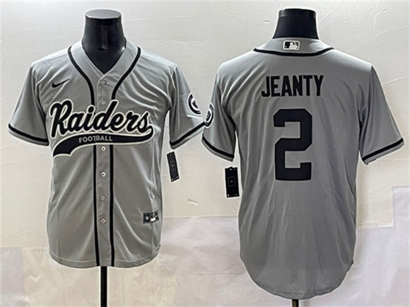 Men's Las Vegas Raiders 2 Ashton Jeanty Grey Cool Base Stitched Baseball Jerseys