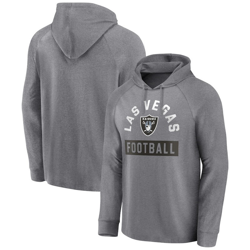 Men's Las Vegas Raiders Fanatics Branded Heathered Gray No Time Off Raglan Pullover Hoodie