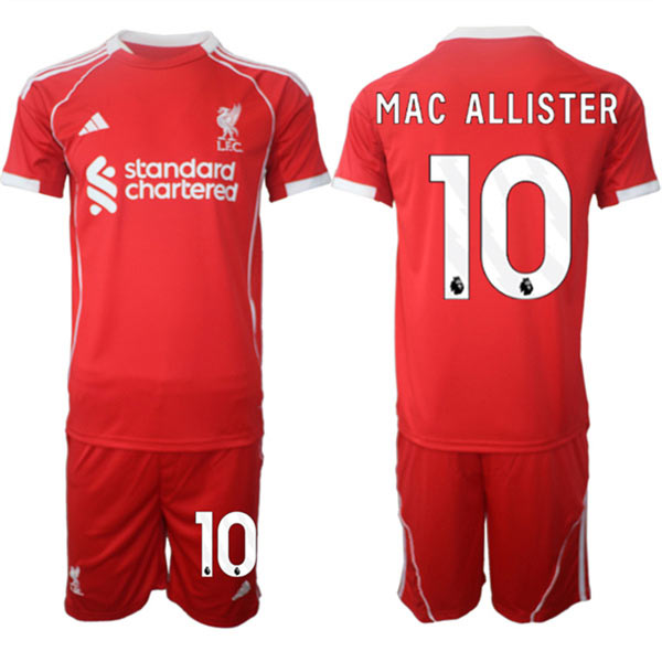 Men's Liverpool 10 Alexis Mac Allister 2025 Red Home Soccer Jersey Suit