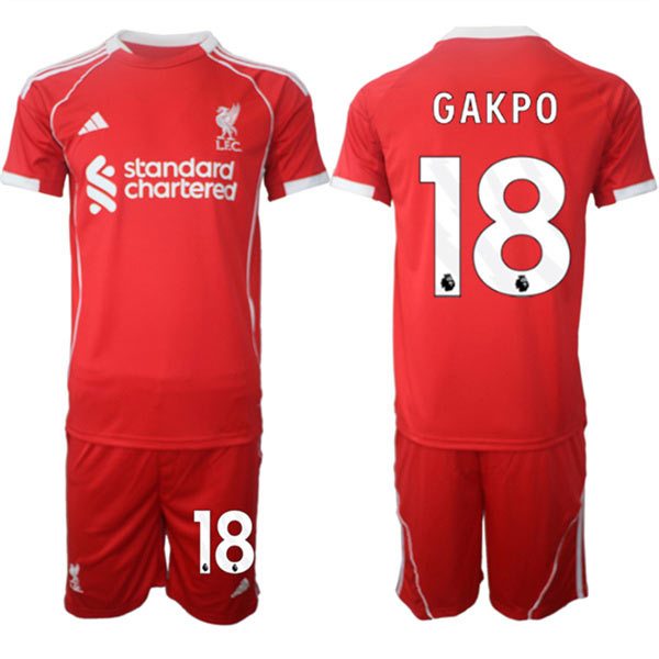 Men's Liverpool 18 Cody Gakpo 2025 Red Home Soccer Jersey Suit
