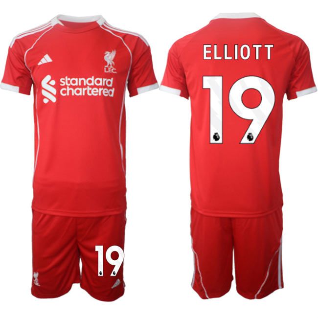 Men's Liverpool 19 Harvey Elliott 2025 Red Home Soccer Jersey Suit