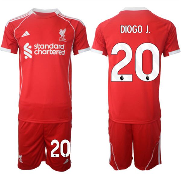 Men's Liverpool 20 Diogo 2025 Red Home Soccer Jersey Suit