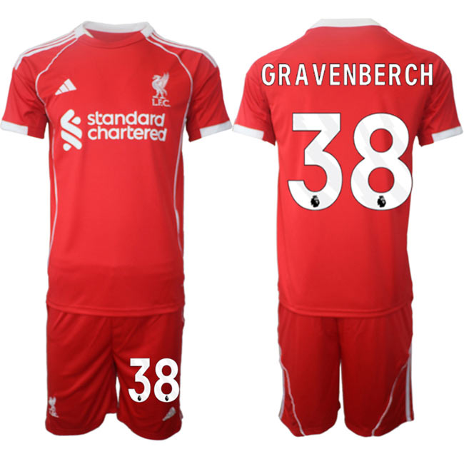 Men's Liverpool 38 Ryan Gravenberch 2025 Red Home Soccer Jersey Suit