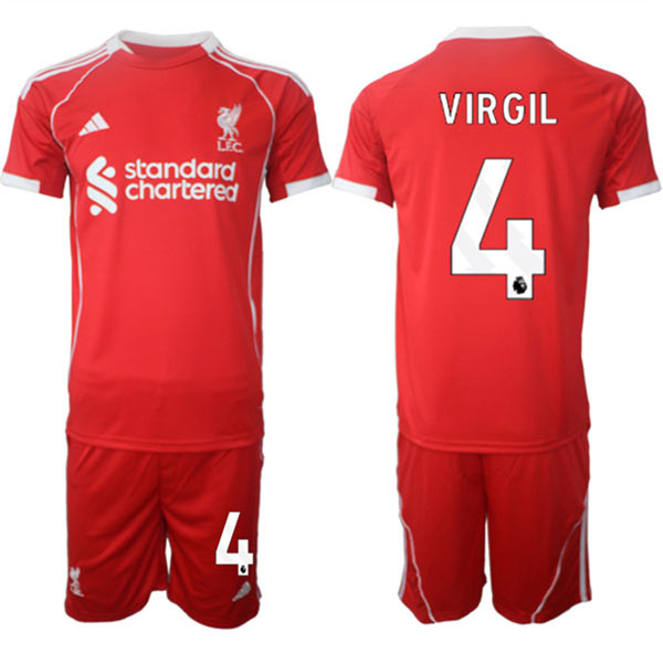 Men's Liverpool 4 Virgil 2025 Red Home Soccer Jersey Suit
