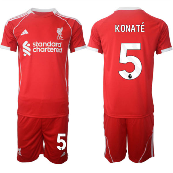 Men's Liverpool 5 Ibrahima Konaté 2025 Red Home Soccer Jersey Suit