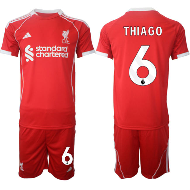 Men's Liverpool 6 Thiago 2025 Red Home Soccer Jersey Suit