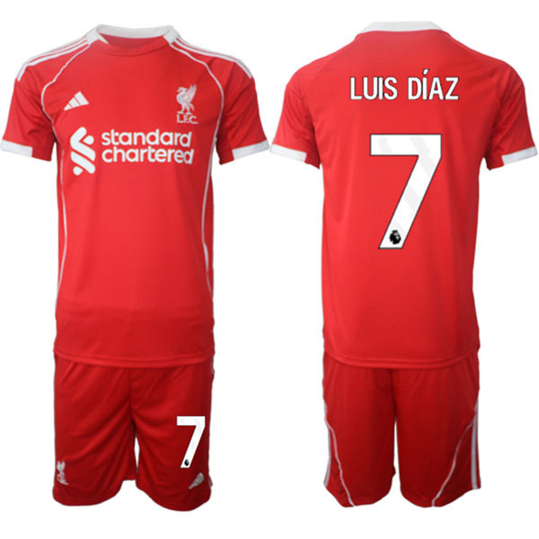 Men's Liverpool 7 Luis Díaz 2025 Red Home Soccer Jersey Suit