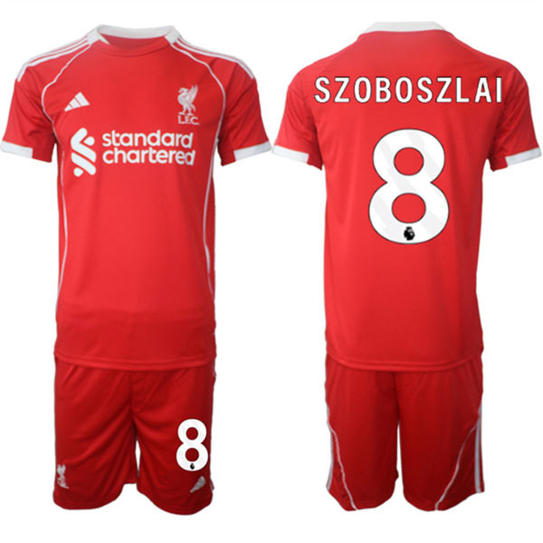 Men's Liverpool 8 Dominik Szoboszlai 2025 Red Home Soccer Jersey Suit