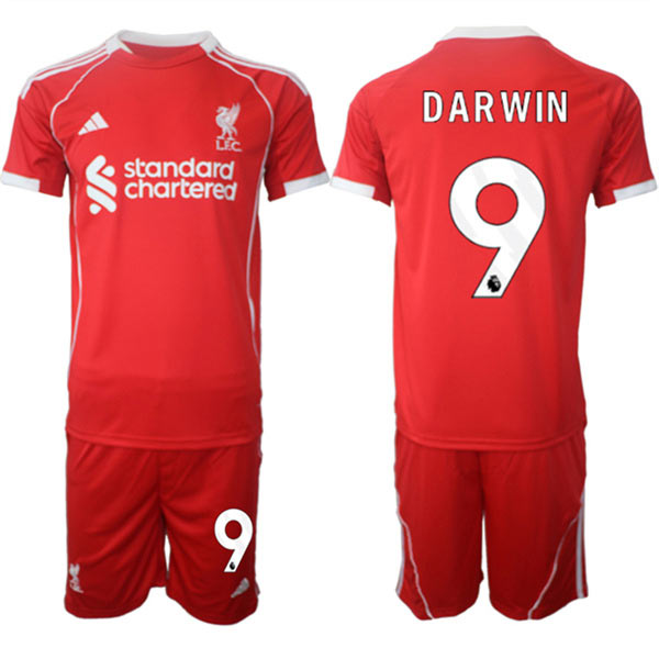 Men's Liverpool 9 Darwin 2025 Red Home Soccer Jersey Suit