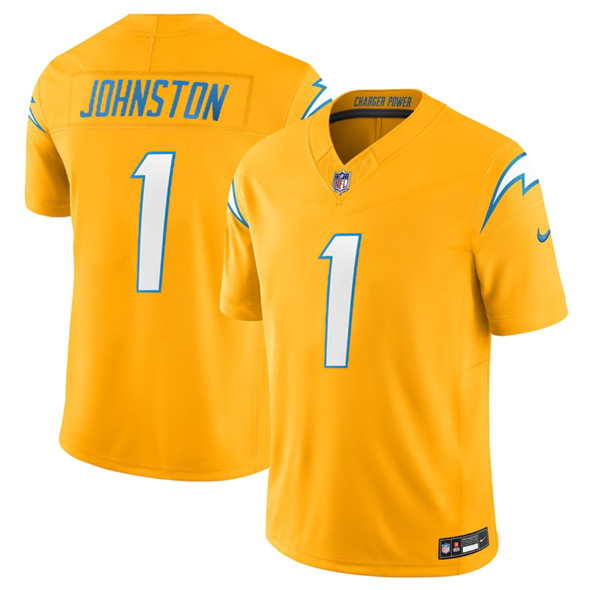 Men's Los Angeles Chargers 1 Quentin Johnston Gold 2025 F.U.S.E. Alternate Vapor Limited Football Stitched Jersey