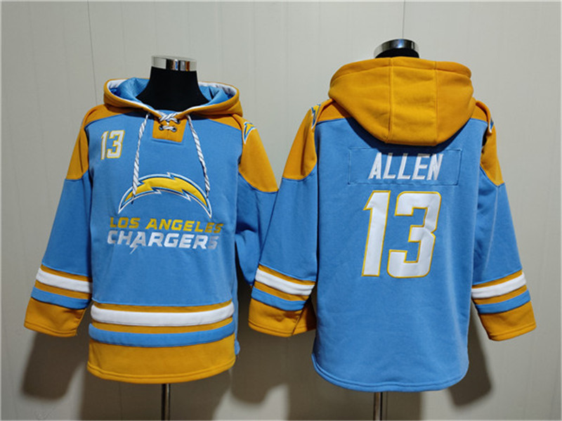 Men's Los Angeles Chargers 13 Keenan Allen Light Blue Ageless Must Have Lace Up Pullover Hoodie