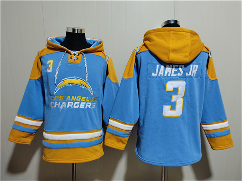 Men's Los Angeles Chargers 3 Derwin James Jr. Light Blue Ageless Must Have Lace Up Pullover Hoodie